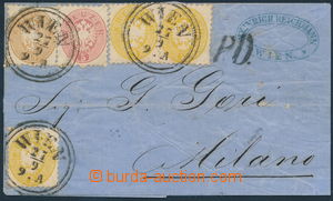 153734 - 1864 skládaný dopis do Milána vyfr. zn. 2 + 2 + 2 + 5 + 1