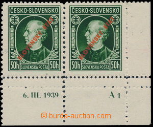 153910 - 1939 Alb.23C, Hlinka 50h zelená, pravá dolní rohová 2-p
