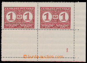 154307 - 1935 Pof.PD9B, 1Kč červená, ŘZ 12½, rohová 2-pásk