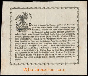 154475 - 1776 POZDNÍ BAROKO/ MOURNING CARD  obituary notice about/by