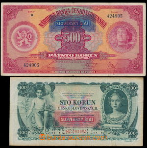 154524 - 1939 Ba.43c, 44, sestava 2ks přetiskových bankovek, 100Ks 