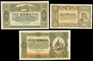 154536 - 1920-23 MAĎARSKO / sestava 3ks bankovek, Pi.60, 61, 63, hod