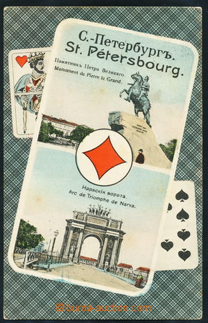 154603 - 1909 SANKT PETERSBOURG - koláž hrací karty, záběr na po