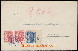 154611 - 1919 Reg letter franked with. in/at I. postal rate pair stam