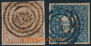 154626 - 1851 Mi.1I, 2I, Crown 4S brown + 2S RIGSBANK-SKILLING blue, 