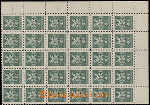 154769 - 1945 Pof.Sl1 plate variety, 50h green, UL blk-of-30 with 3x 