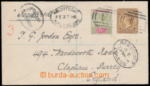 154917 - 1896 Reg letter to England, with 5+6P SG.59, 72, black linea