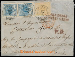 154954 - 1850 folded letter to France, franked with 5+45+45C, Mi.5X (