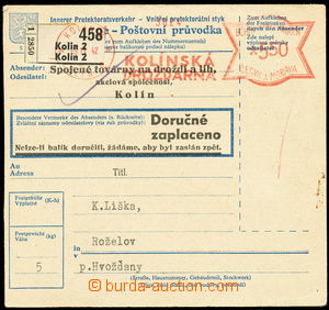 155018 - 1942 larger part of parcel card franked with. frankotype Kol