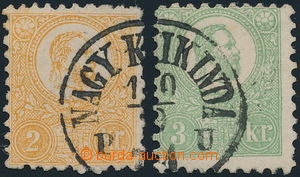 155161 - 1871 Mi.1,2, Franz Joseph 2 K yellow + 3 K green; used, exp.
