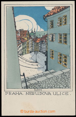 155164 - 1919 PRAGUE, Nerudova street, lithography, signed MH, issued