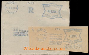 155215 - 1941-44 2ks ústřižků s modrými frankotypy, 1x s celou a