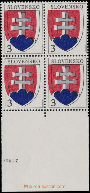 155466 - 1992 Alb.2, Slovak state coat of arms 3Sk, block of four wit