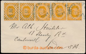 155906 - 1891 small format letter to London, with 5x Sass.2a, Coat of