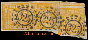 155916 - 1850 Mi.7, 18Kr orange yellow, horizontal pair + 1 stamp on 