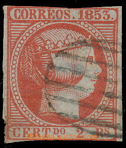 155935 - 1853 Mi.19, Edifil19, Isabella II. 2R bricky red; 2 margins 