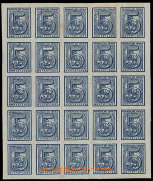 155939 - 1866 Mi.28a, Znak a Cifra 5c modrá, 25-blok jako kompletní