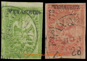 155952 - 1864 Mi.22III, 23III, Imperial eagle 4R green + 8R red, loca
