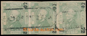 155965 - 1872 Mi.75, Hidalgo issue II 6C green, horizontal strip of 3
