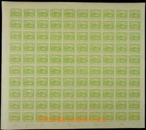 156022 -  Pof.3, 5h light green, complete unfolded 100 stamp sheet, p