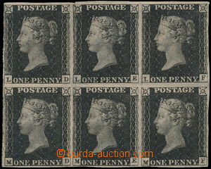 156023 - 1840 SG.2, Penny Black černá, 6-blok, čistý, poštovně 