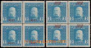 156043 - 1918 Ferch.148D,148K, FJ I 2H modrá, 4-bloky, přetisk 1918