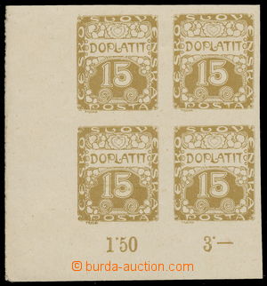 156333 - 1919 Pof.DL3, Ornament 15h, lower corner blok of 4 with cont