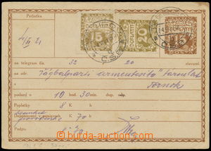 156345 - 1921 Pof.CPL1C, podatka na telegram, slovenský text, dofran