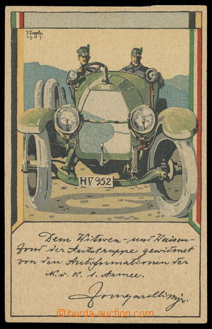 156353 - 1917 MILITARY CAR - lithography, L at top signed, used, on r