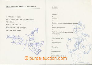 156418 - 1980 ORIGINÁLY KRESEB: menu card večeře minister communic