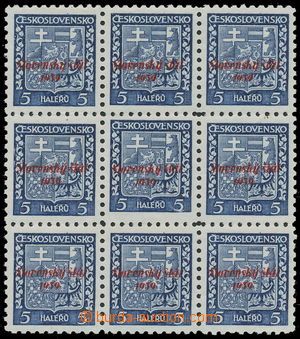156543 - 1939 Alb.2, Státní znak 5h modrá, 9-blok, na ZP 94 z PA s