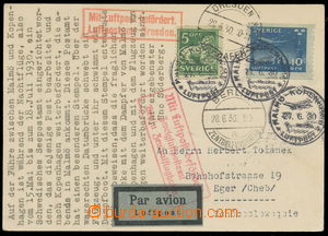 156874 - 1930 air-mail card of Swedish post with Mi.213 and 175, CDS 