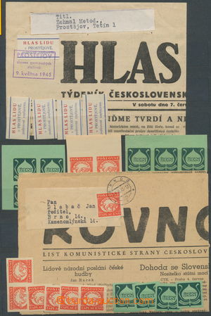 156883 - 1945 larger comp. emergency newspaper labels, contains:  and