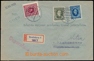 156933 - 1939 underpaid Reg letter stamp. Hlinka 2,50 Koruna + 10h, r