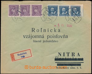 156939 - 1939 commercial Reg letter franked with. parallel frankturou