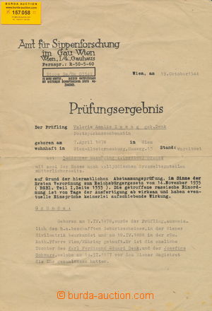 157058 - 1944 JUDAIKA  osvědčení vídeňského rasového úřadu, 