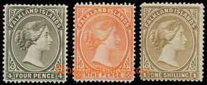 157075 - 1895-96 SG.32, 35 a 38, Královna Viktorie, hodnoty 4P, 9P a