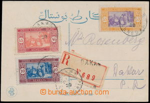 157253 - 1928 Ppc sent in the place as Reg, franked with 4 postage st