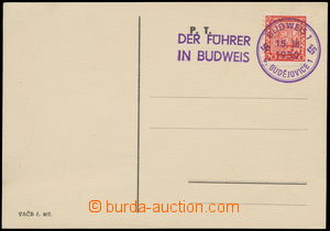 157270 - 1939 card with mounted Czechosl. stamp. Coat of arms 20h wit