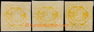 157547 - 1866 Mi.17, Znak 2R žlutá, 3ks, 1x lehký lom, 1x vlevo ho
