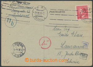 157660 - 1944 GHETTO TEREZÍN  lístek zaslaný do Švýcarska, Podě