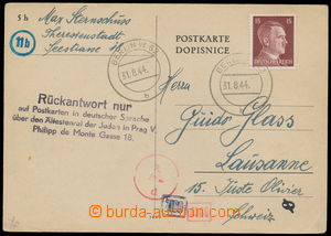 157665 - 1944 GHETTO TEREZÍN  lístek zaslaný do Švýcarska přes 