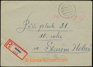 157701 - 1945 Reg letter sent from Slavonic to TESTER Hobzí, broken 