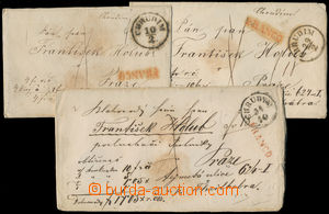 157711 - 1859 3 money letters, small formats, red cancel FRANCO, all 