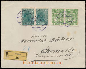 157738 - 1919 Reg letter to Germany, franked with two pairs of stamp 