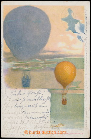 157927 - 1898 NĚMECKO - barevná, horkovzdušné balóny, prošlá, 