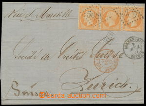 157988 - 1867 ALEXANDRIA  letter to Switzerland, franked with. strip 