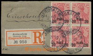 158008 - 1904 cut-square of Reg letter franked with block of four 20P