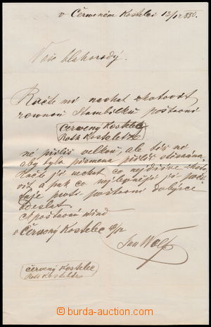 158178 - 1880 POŠTOVNÍ HISTORIE   dopis poštmistra z Červeného K