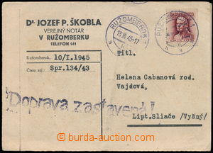 158186 - 1945 DOPRAVA ZASTAVENA  firemní lístek zaslaný z Ružombe